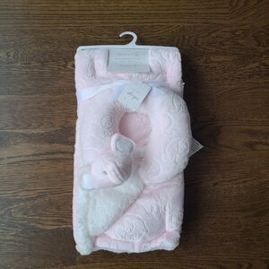 NWT WARM and Cozy Pink Baby Blanket and Neck Pillow Set
